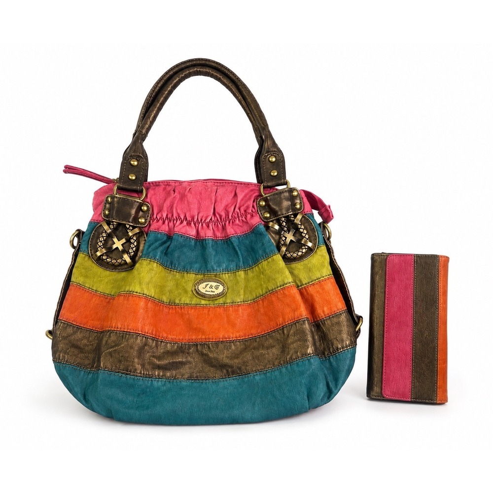 John Romain Vintage Y2K Colorful Striped Boho Chic Hobo Shoulder Bag and Wallet